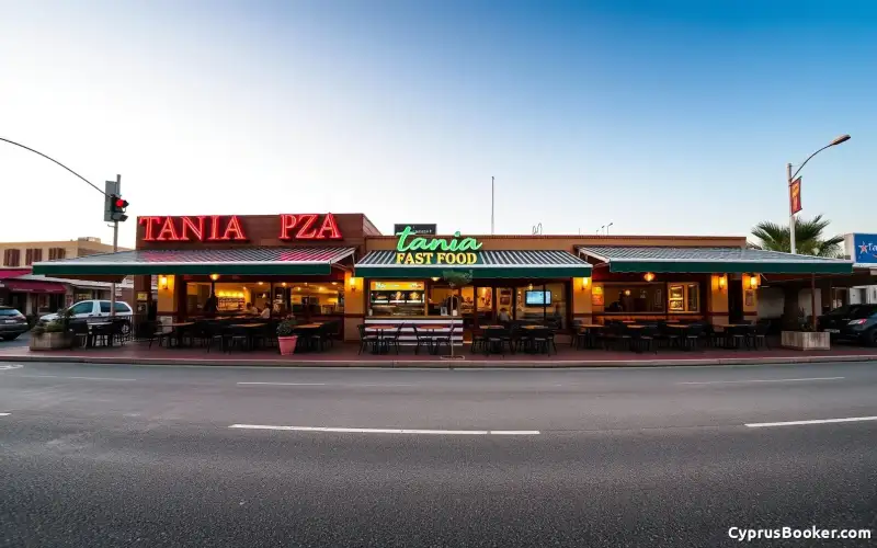 Pyszna pizza i szybkie jedzenie czekają Cię w Tania Pizza w Ayia Napa, idealne na wakacyjny posiłek!