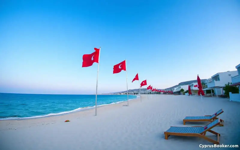 Czerwone flagi ostrzegają przed silnymi prądami na plażach Ayia Napa, Cypru - bezpieczne pływanie!