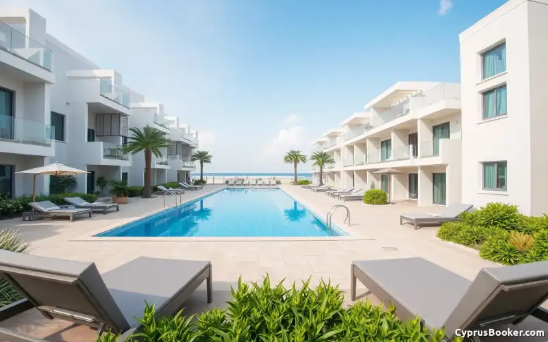 Komfortowe apartamenty rodzinne czekają na Ciebie na Nissi Beach w Ayia Napa, idealne na wypoczynek w 2026 roku